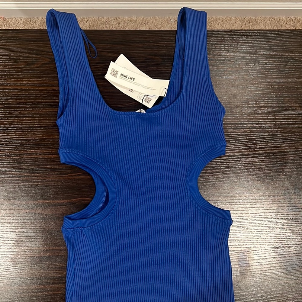 Zara Blue Sleeveless Bodycon Dress with Cutout Details